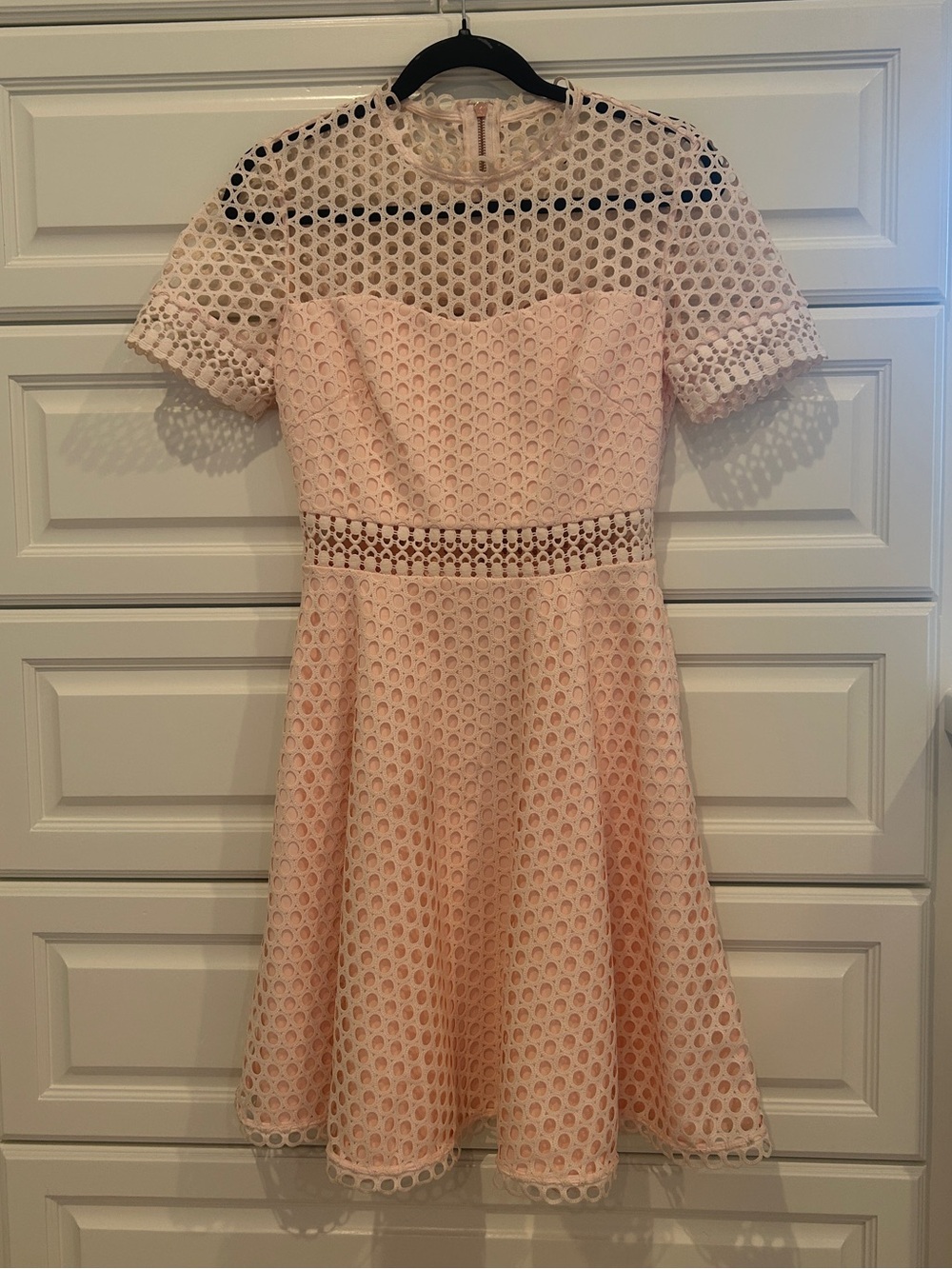 Ted Baker Pale Pink Eyelet Fit-and-Flare Mini Dress